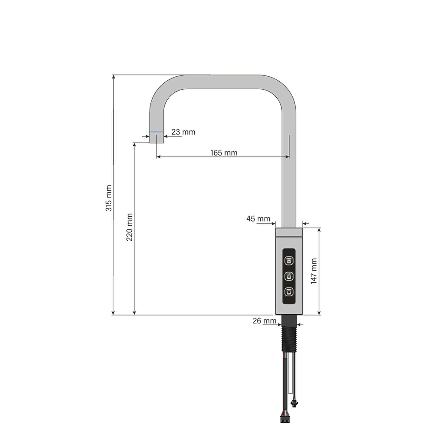 Untertisch-Trinkwassersystem INOX inkl. 3-Wege-Touch-Zusatzarmatur C- / U-Auslauf