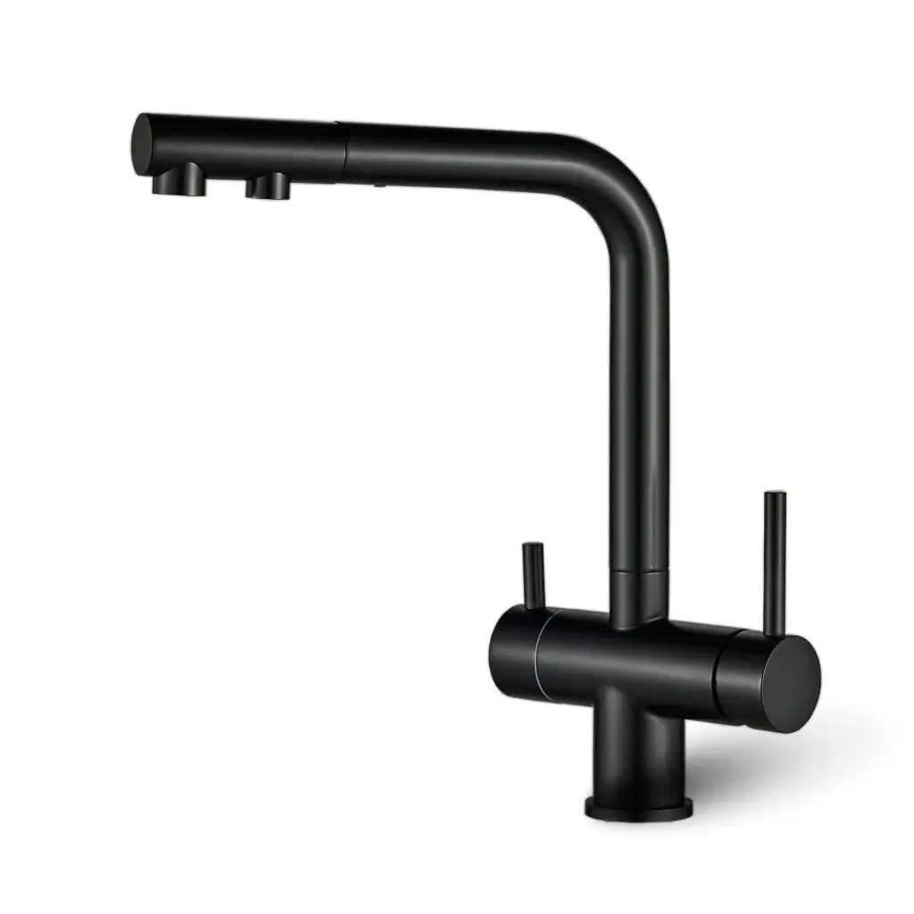 3-Wege-Armatur NORA Pullout L-Auslauf | Farben: Edelstahl gebürstet, Schwarz