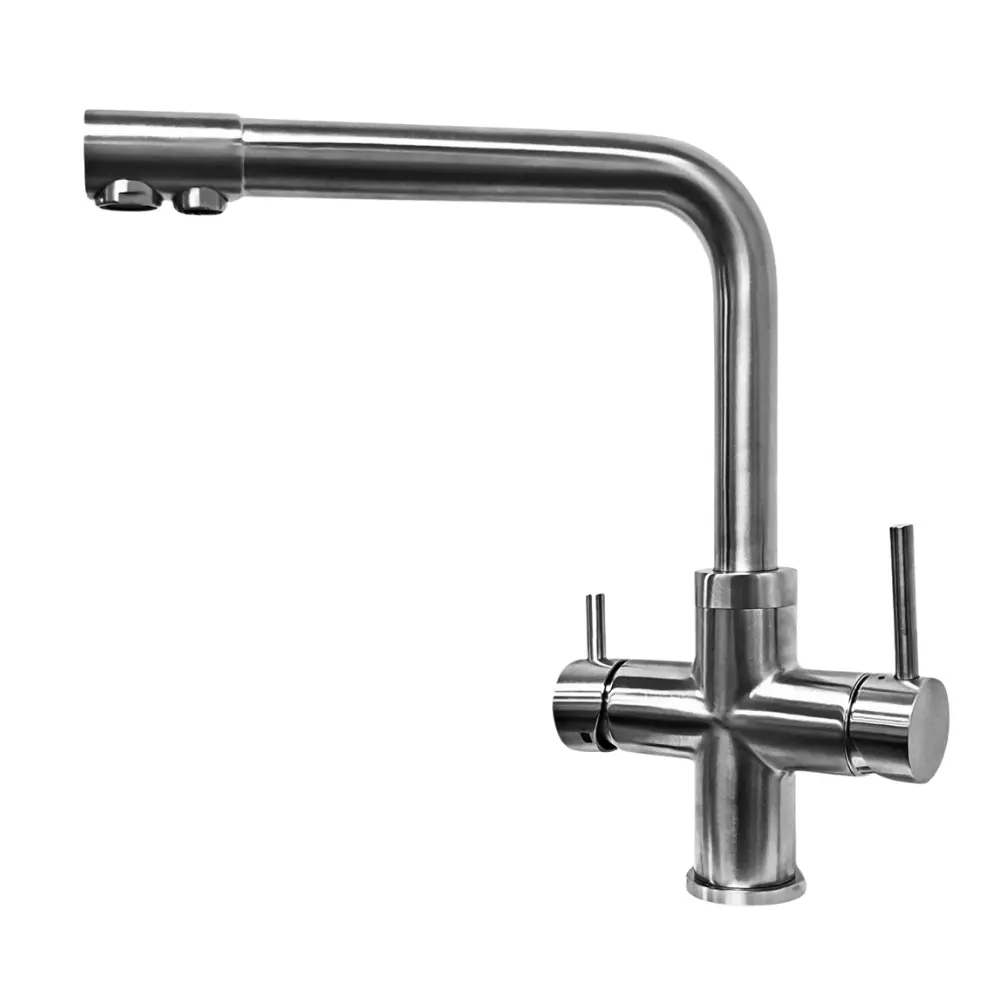 5-Wege-Armatur GIULIA in Edelstahl Massiv - Wasserhahn aus massivem 304 Edelstahl, 360° drehbar